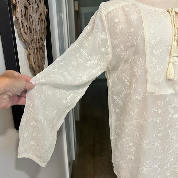 LUCKY BRAND NWOT ivory chiffon blouse with small botanical embroidery - Picture 11 of 14